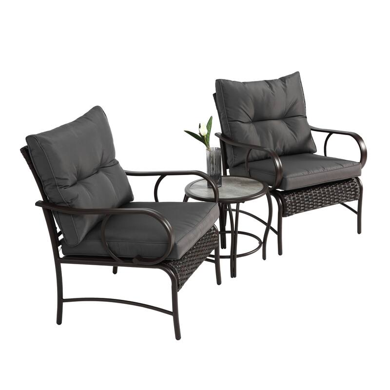 3-Piece Modern Rattan Patio Conversation Set with Coffee Table