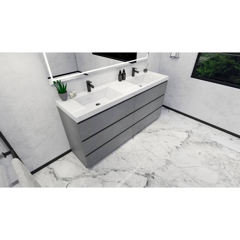 Angeles 72" freestanding bath vanity with dual basin reinforced acrylic top