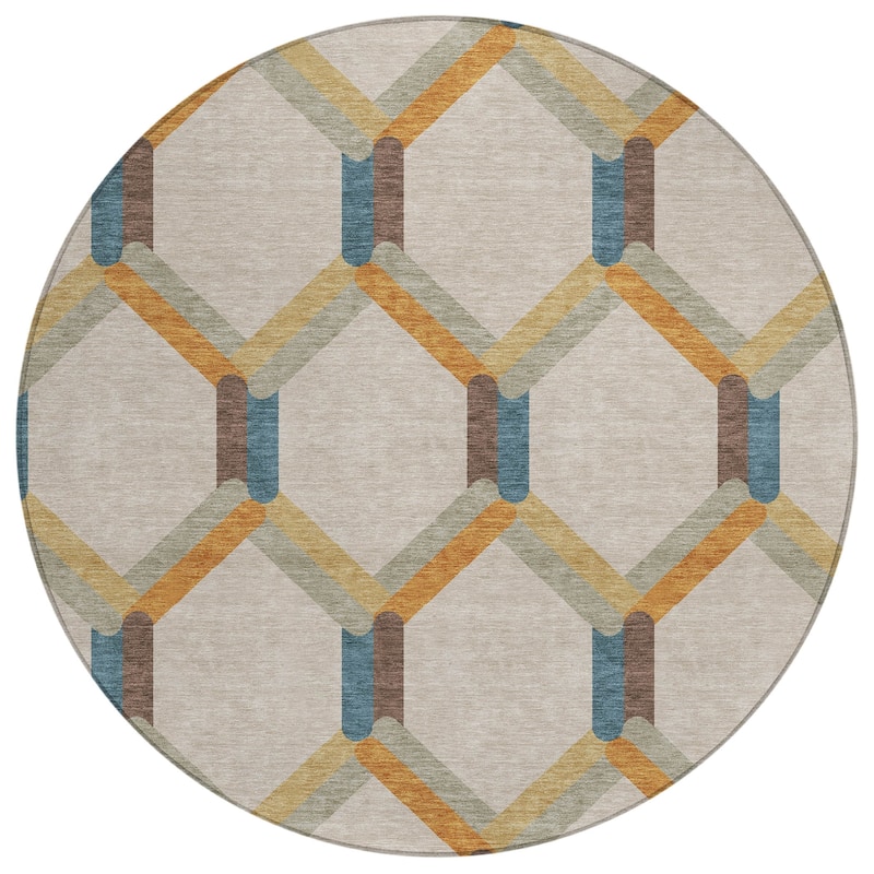 Machine Washable Indoor/ Outdoor Modern Trellis Chantille Rug