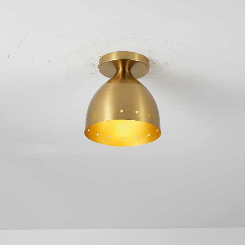 6.9" W 1-Light Retro Handcrafted Brass Finish Gold Interior Dome Design Flush Mount Ceiling Light for Bedroom, Kitchen - Gold - 6.9 in. W x 7.3 in. H x 6.9 in. D