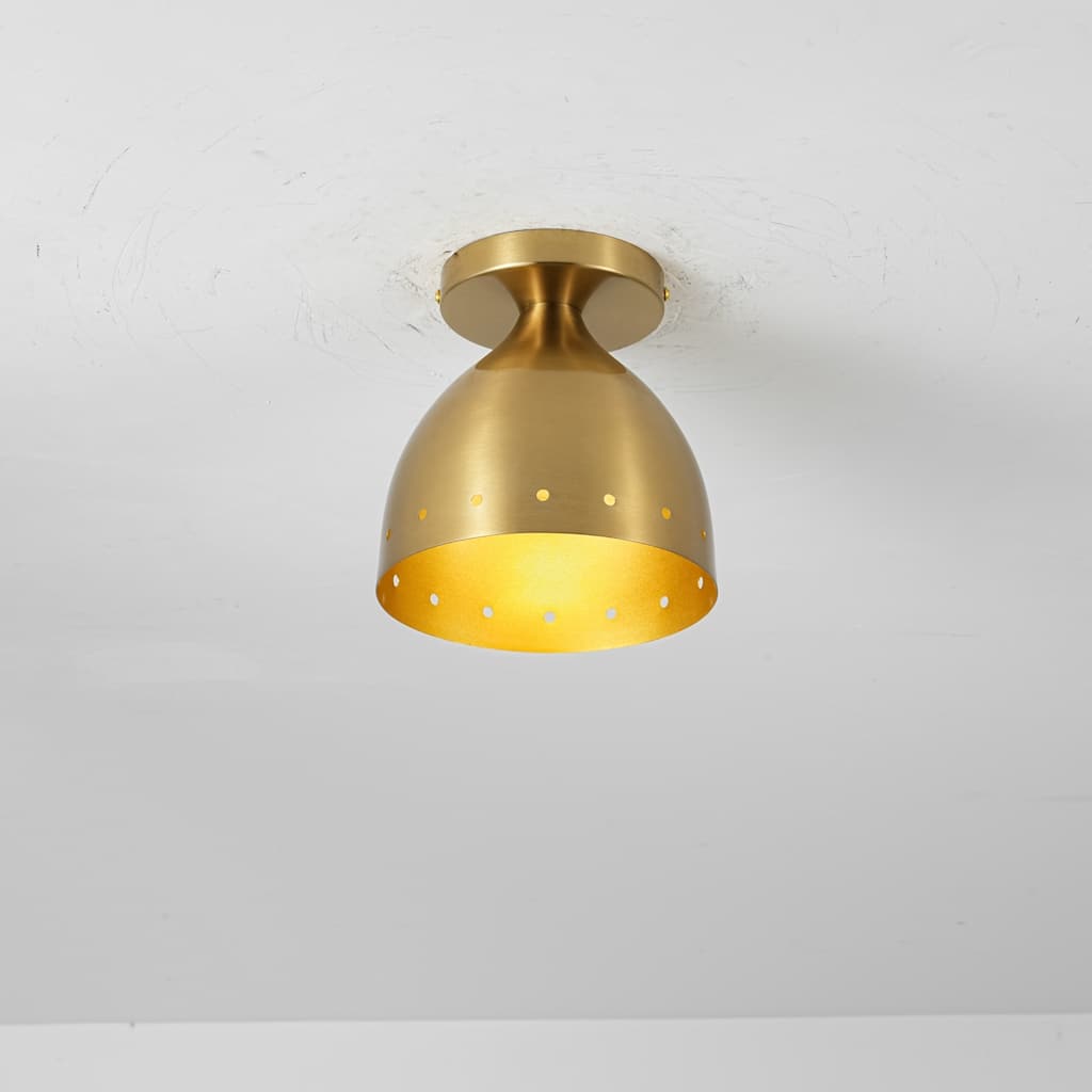6.9" W 1-Light Retro Handcrafted Brass Finish Gold Interior Dome Design Flush Mount Ceiling Light for Bedroom, Kitchen