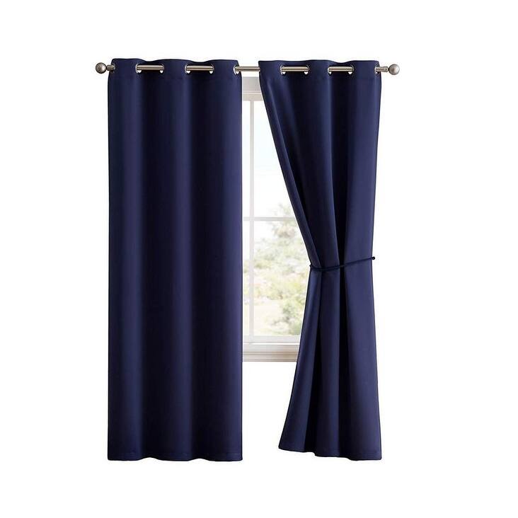 Home Sweet Home Dream Thermal Insulated Blackout Curtain Panels with Tie-Backs - 54" W x 108" L - Navy