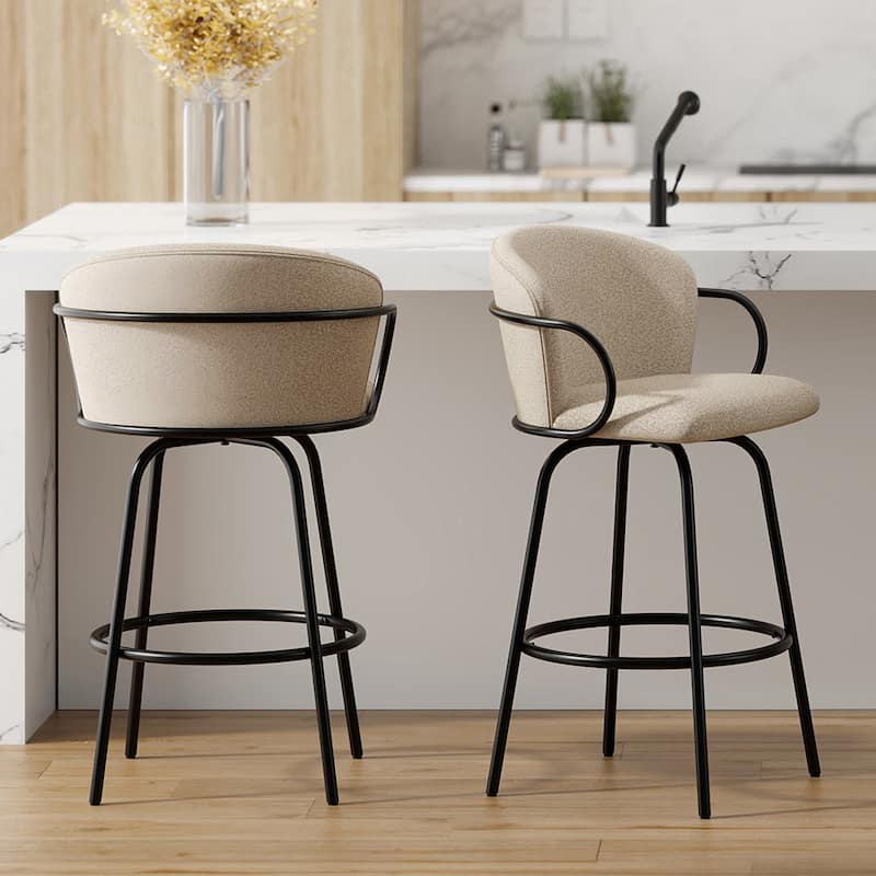 Modern Fabric & Metal 26" Counter Stool w/Swivel, Set of 4