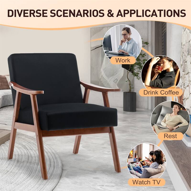 Mid-Century Modern Chair,Solid Wood Frame, Accent Chair