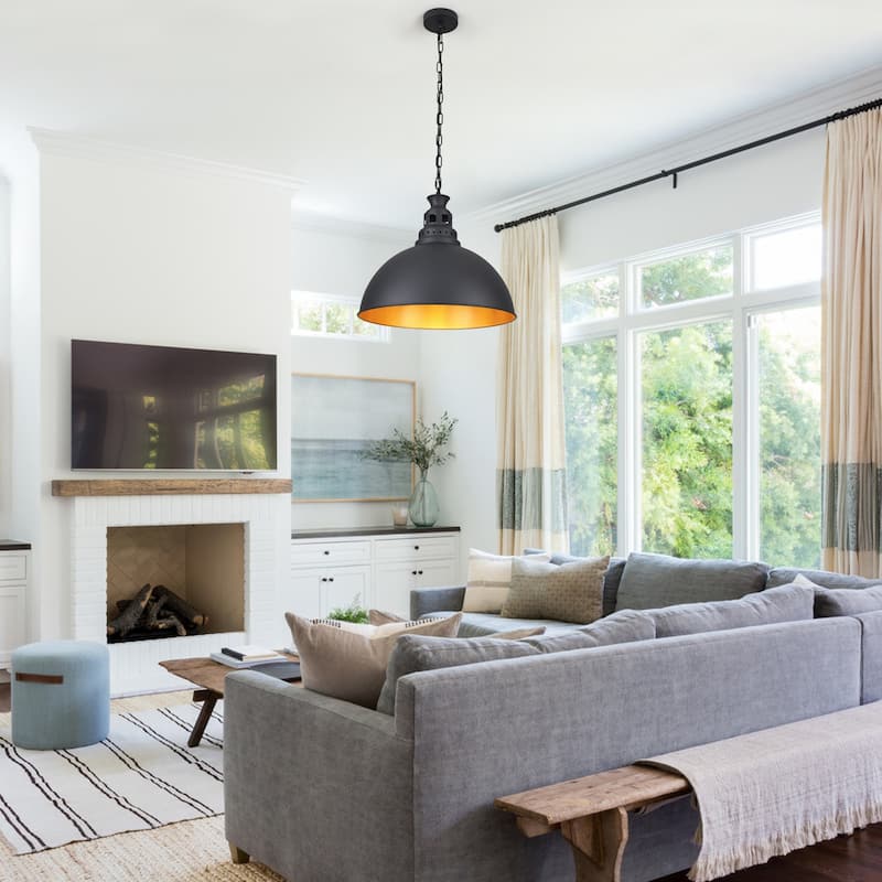 Stylish and minimalist single-light gray metal pendant lamp with an arched metal lampshade