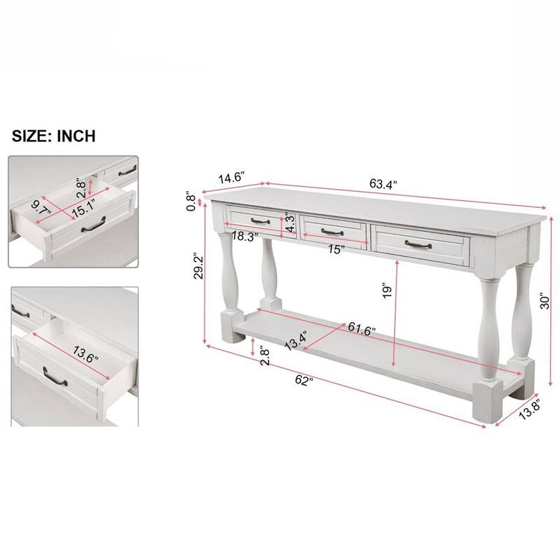 Long Wood Console Table with 3 Drawers and 1 Bottom Shelf for Entryway Hallway Easy Assembly Extra-thick Sofa Table
