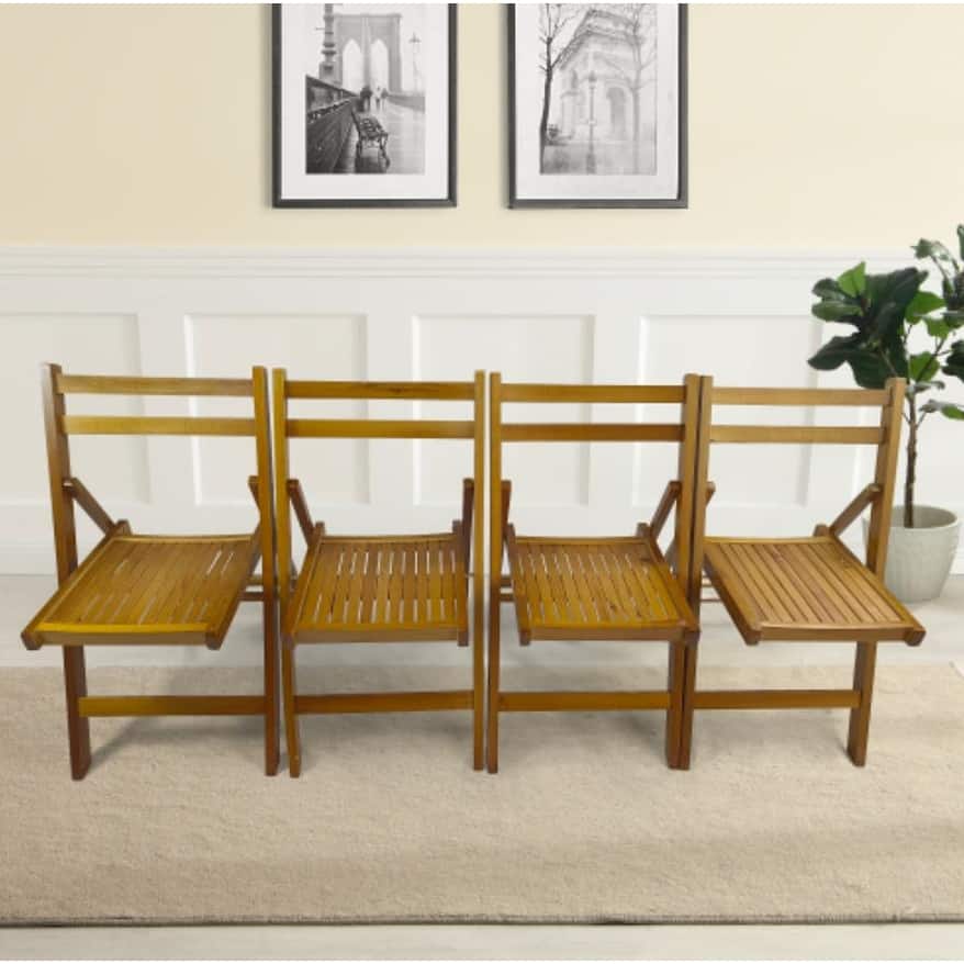 Slatted folding wood event chairs with set of 4