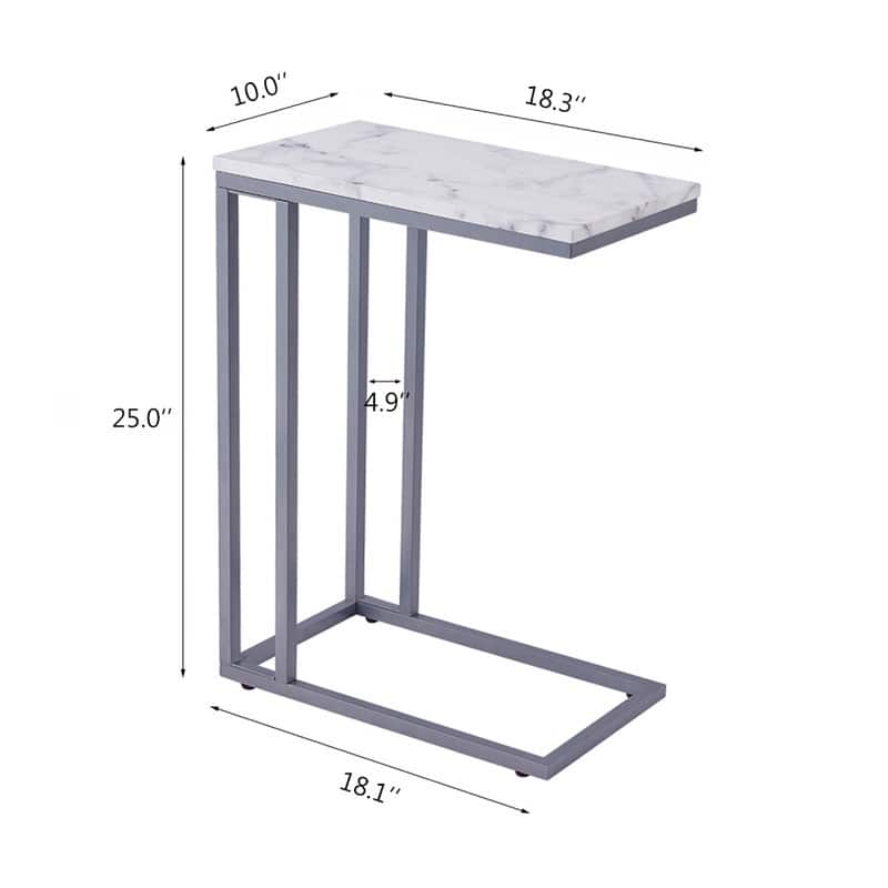 ROSEN GARDEN Faux Marble C-Shape Side End Table Metal Frame, White