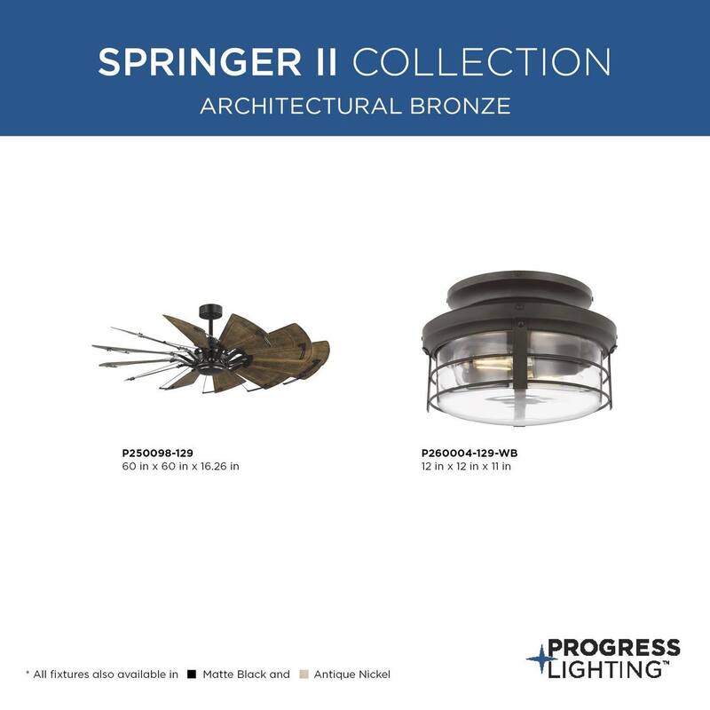 Springer II Collection 60-in Twelve-Blade Architectural Bronze Modern Farmhouse Windmill Ceiling Fan - 60 in x 60 in x 16.26 in