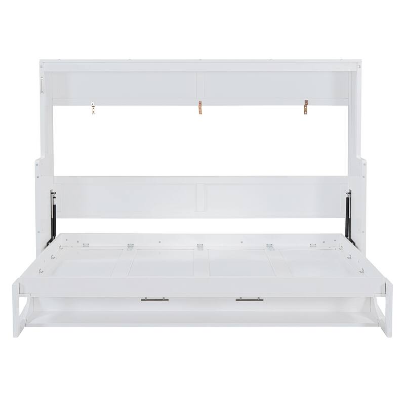 Full Size Murphy Bed with Hydraulic Lift Mechanism & Built-In Desk, Space-Saving Wall Bed