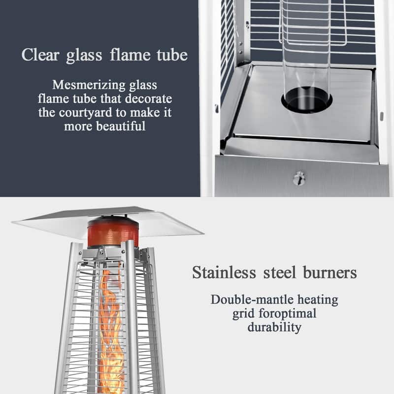 Pamapic 42,000 BTU Outdoor Pyramid Flame Patio Heater with Cover, Wheels