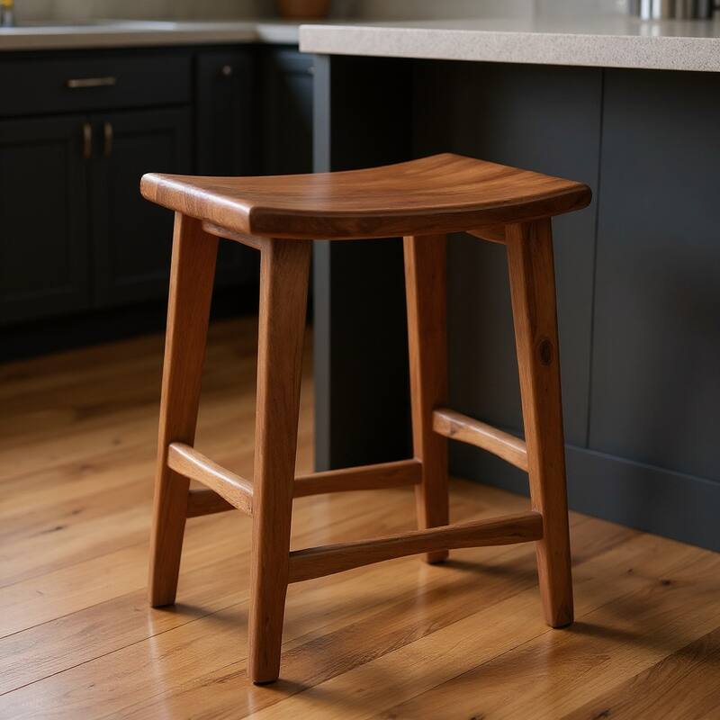 HomeRoots 26" Brown Solid Wood Backless Bar Chair