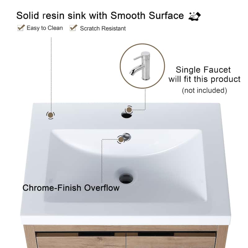 Malwee 24"/48" Floating Bathroom Vanity, Modern Wall Mounted Bathroom Vanity, Single with Resin Top and Soft Close Door