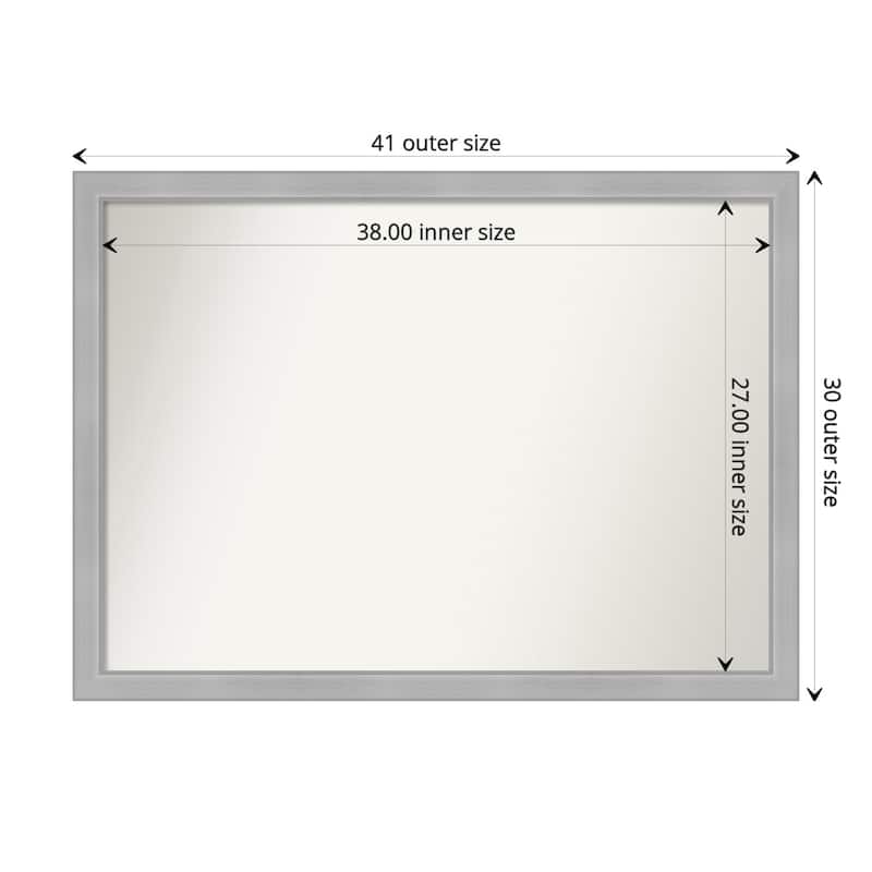 Non-Beveled Bathroom Wall Mirror - Vista Brushed Nickel Narrow Frame - 41 x 30 in - Vista Brushed Nickel Narrow
