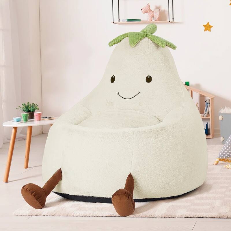 Kids Eggplant Bean Bag Chair and Crash Pad Lounger Seat for Gaming, Reading and Watching TV for Toddlers and Children's Rooms - Beige - Medium