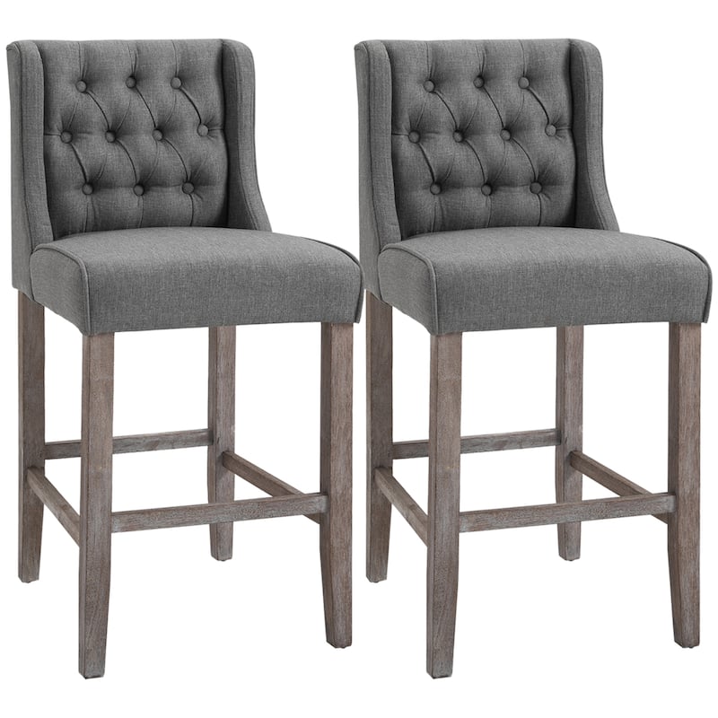 Counter Height Bar Stools Set of 2, Kitchen Island Stools with Tufted Back, Armless Upholstered Dining Chair with Footrest - Gray