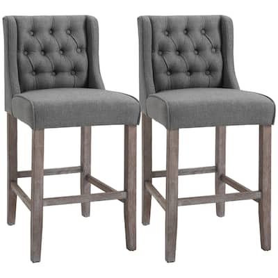 Counter Height Bar Stools Set of 2, Kitchen Island Stools with Tufted Back, Armless Upholstered Dining Chair with Footrest