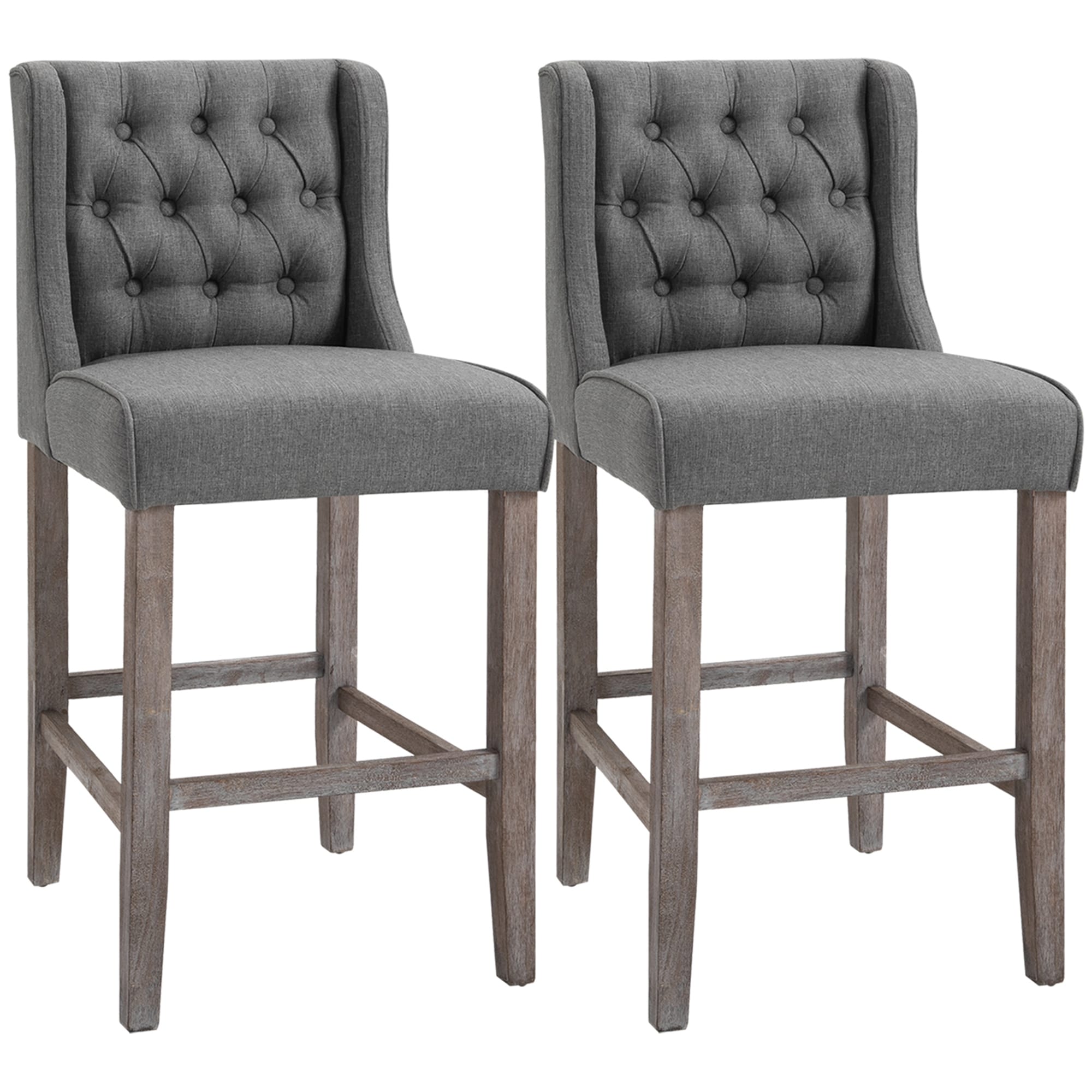 Counter Height Bar Stools Set of 2, Kitchen Island Stools with Tufted Back, Armless Upholstered Dining Chair with Footrest