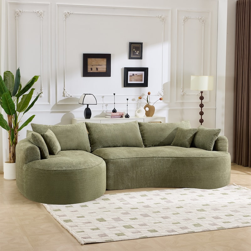 L Shape Sectional Sofa with Curved Chaise Lounge, High-Resilience Sponge Boneless Sofa, Upholstered Sofa with Throw Pillows