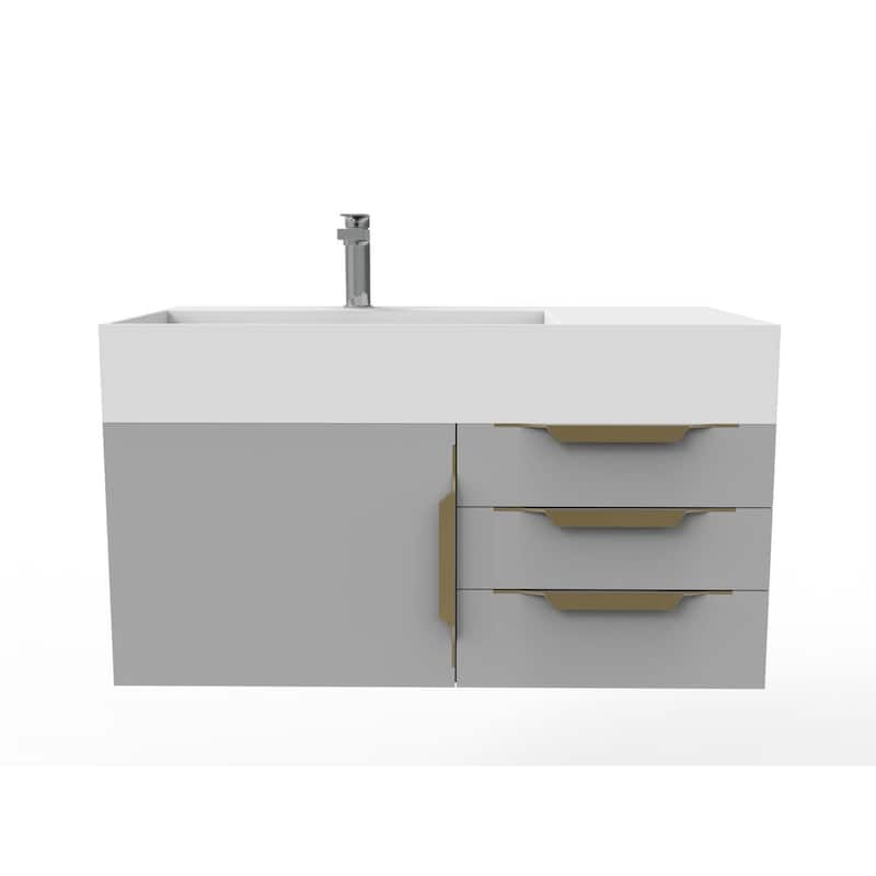 Amazon 36" Wall Mounted Bathroom Vanity Set w/ White Top - Grey - Gold Finish