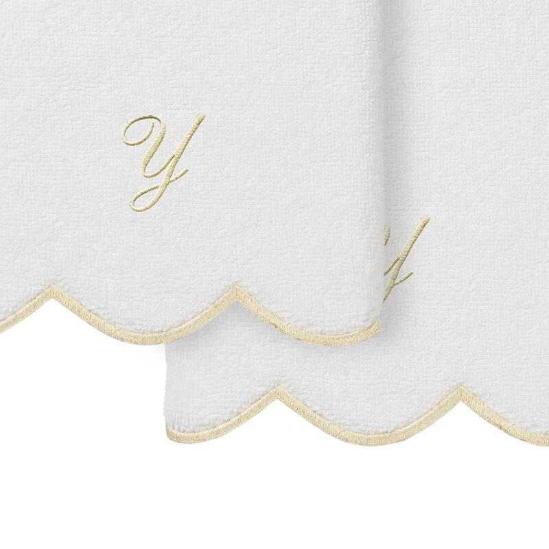 Authentic Hotel and Spa 100% Turkish Cotton Beige ADORNIA Scallop Personalized 2 Piece Hand Towel Set - 2 Hand Towels