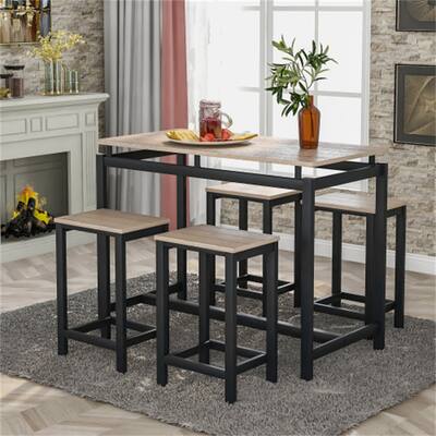 5-Piece KitchenTable Set, Industrial Dining Table with 4 Chairs Oak