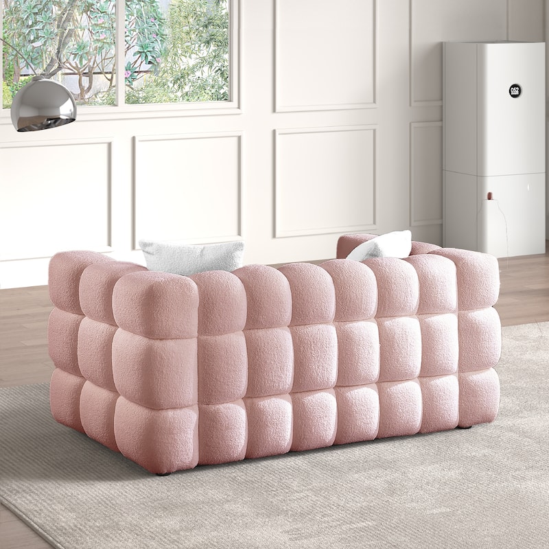 Wayna Modern Square Sofa, Sherpa Thick Cushion Double Sofa