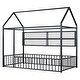 preview thumbnail 63 of 70, Metal House Bed with Metal Grid and Storage Shelves, Twin/Full Size Floor Montessori Bed with Roof Frame and Fence Guardrails