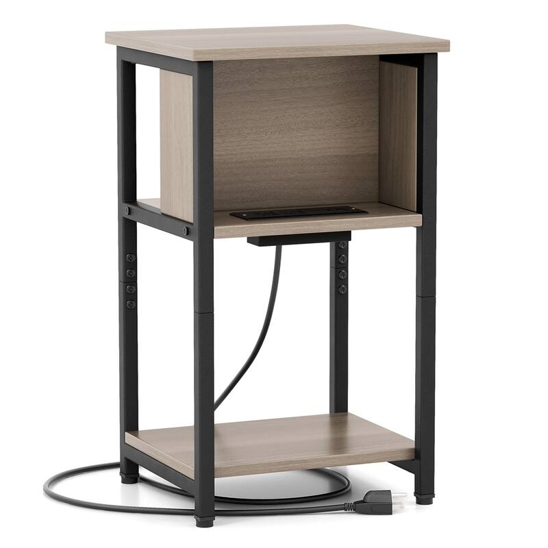 Costway 1/2 PCS Nightstand 3-Tier End Table with Charging Station USB
