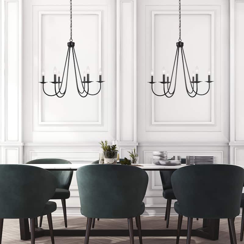 Modern Farmhouse Black Classic Candle Unique Chandelier with Adjustable Swing Arms for Dining Room - D28" x H84.5"