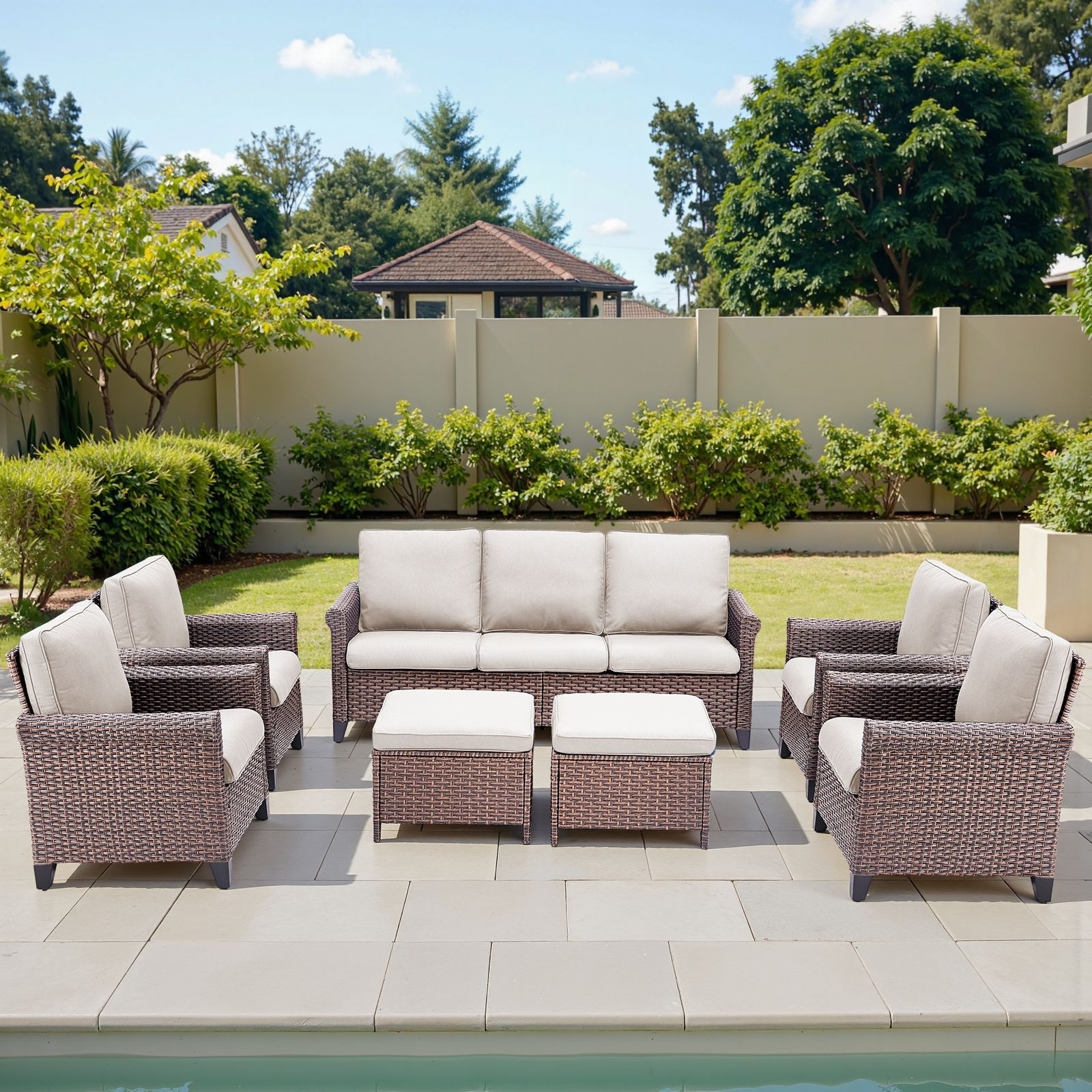 Pocassy Outdoor Sofa with Patio Chairs Funiture Set
