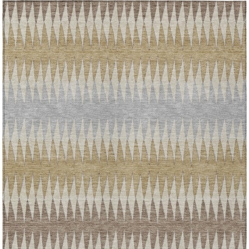 Beige Gray And Brown Striped Washable Indoor Outdoor Area Rug - 3' x 5'