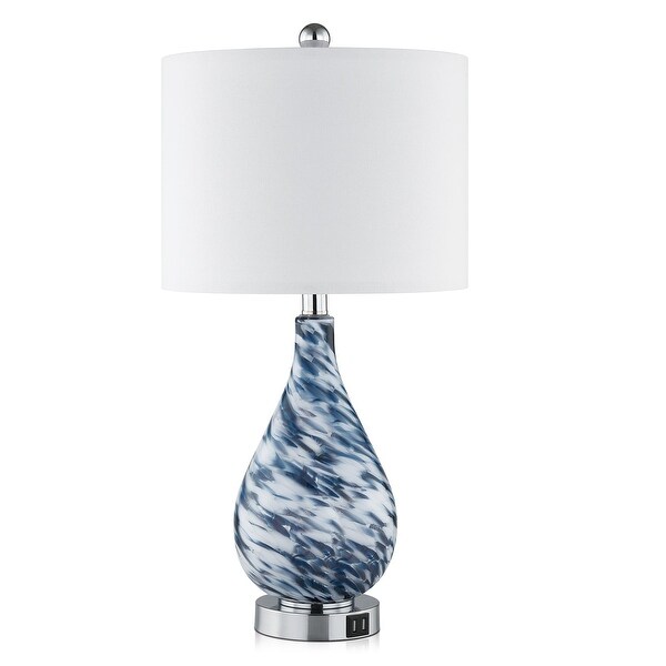 Cinkeda Table Lamp Blue Glass Touch Dimming USB Ports - 12'' x 12