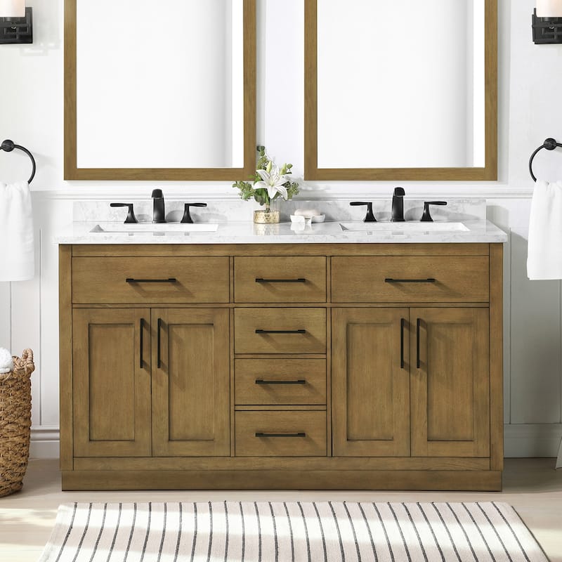 Athea Bathroom Vanity with White Engineered Marble Top - 60" - Almond Latte
