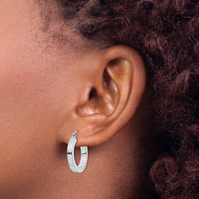 Curata 14k White Gold Polished Square Tube Hoop Earrings (2mm x 45mm)