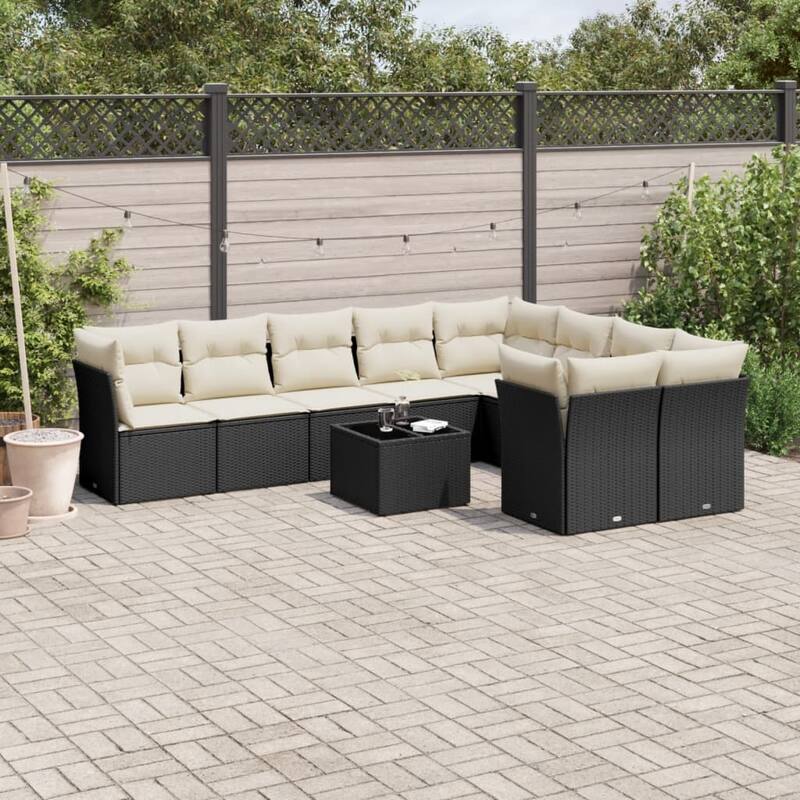 vidaXL Garden Sofa Set Black - Black and cream Large With table