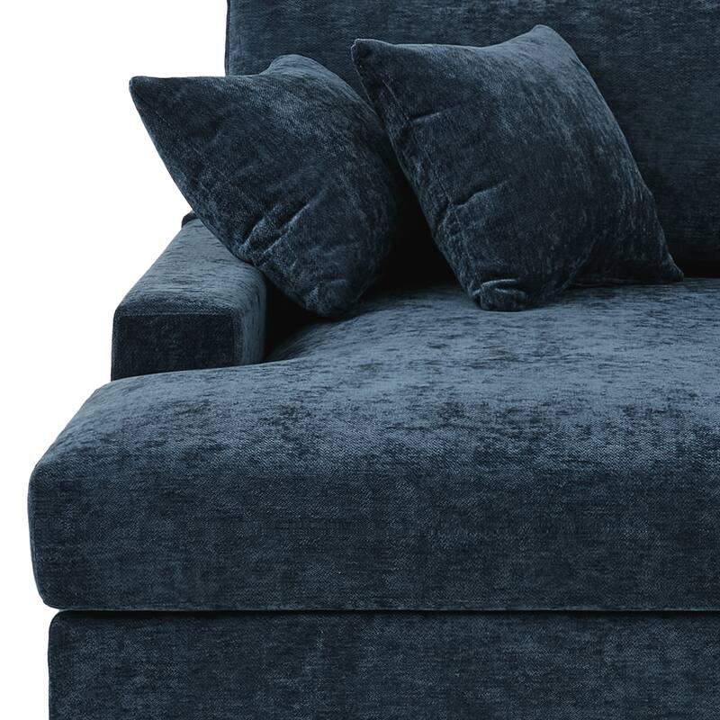 Oversized Chenille Modular Chaise Lounge With Deep Seat