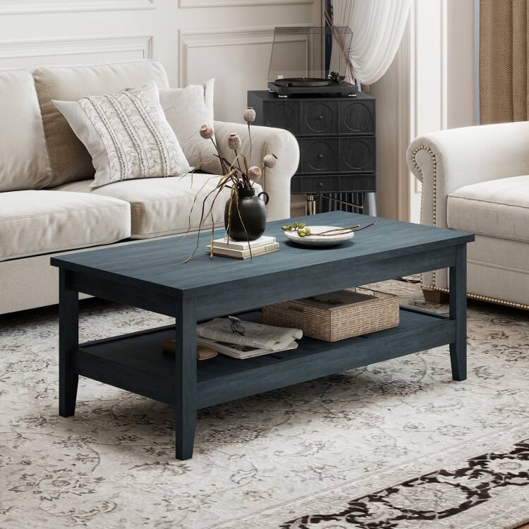 Engineered Wood Coffee Table 2-Tier with Storage and Raised Shelf - 47" x 23.5" x 18"