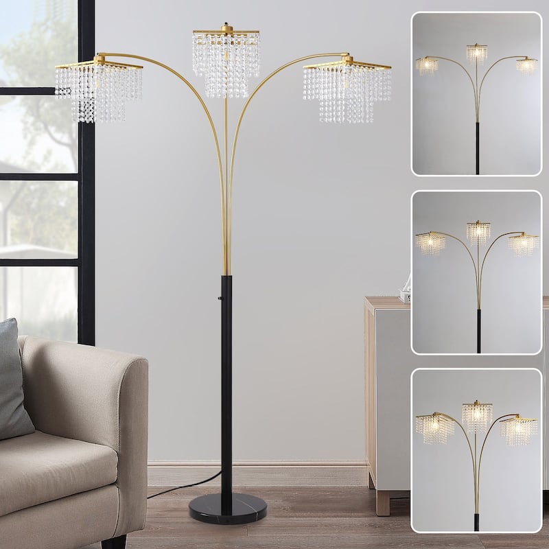 Brio 90" 3-Light Modern Gold Crystal Arc Floor Lamp - 85