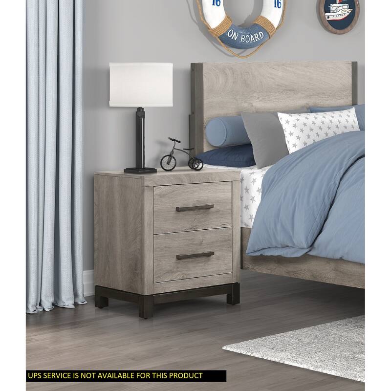 Attractive 1pc Nightstand of 2x Drawers Metal Bar Hardware Premium Melamine Board Wooden Bedroom Furniture