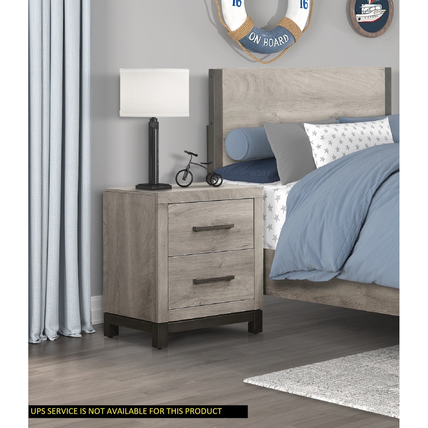 Rustic Style Wooden Nightstand，Bedside Storage Cabinet with 2 Drawers，Coffee Table with Metal Legs and Wooden Tabletop