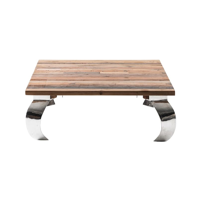 39" Steel And Reclaimed Wood Contemporary Square Coffee Table - 14.57" H x 39.37" W x 39.37" D