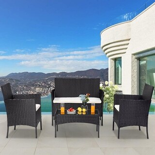 Outdoor Patio Furniture Set, 4 Piece Patio Conversation Set with Glass ...
