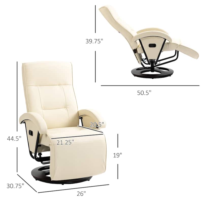 HOMCOM PU Recliner with Footrest, Lounge Chair with 135° Adjustable Backrest, Swivel Wood Base