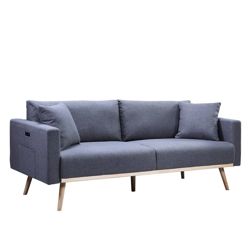 Easton Linen Fabric Sofa Loveseat Chair Living Room Set with USB Charging Ports Pockets & Pillows