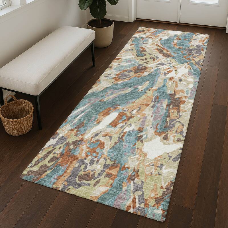 Machine Washable Indoor/ Outdoor Brushstrokes Chantille Rug