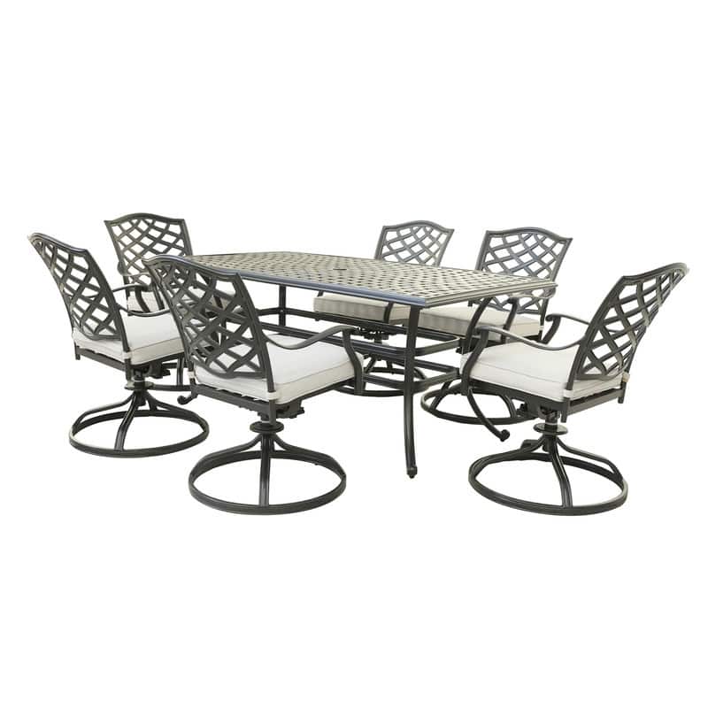 Torino 7-piece Aluminum Dining Set with 6 Swivel Rockers - N/A - Espresso Brown/Cast Silver