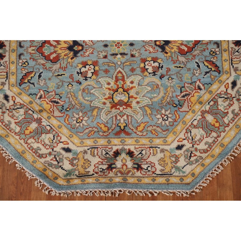 Heriz Serapi Indian Octagon Rug Hand-Knotted Wool Carpet - 6'1"x 5'11"