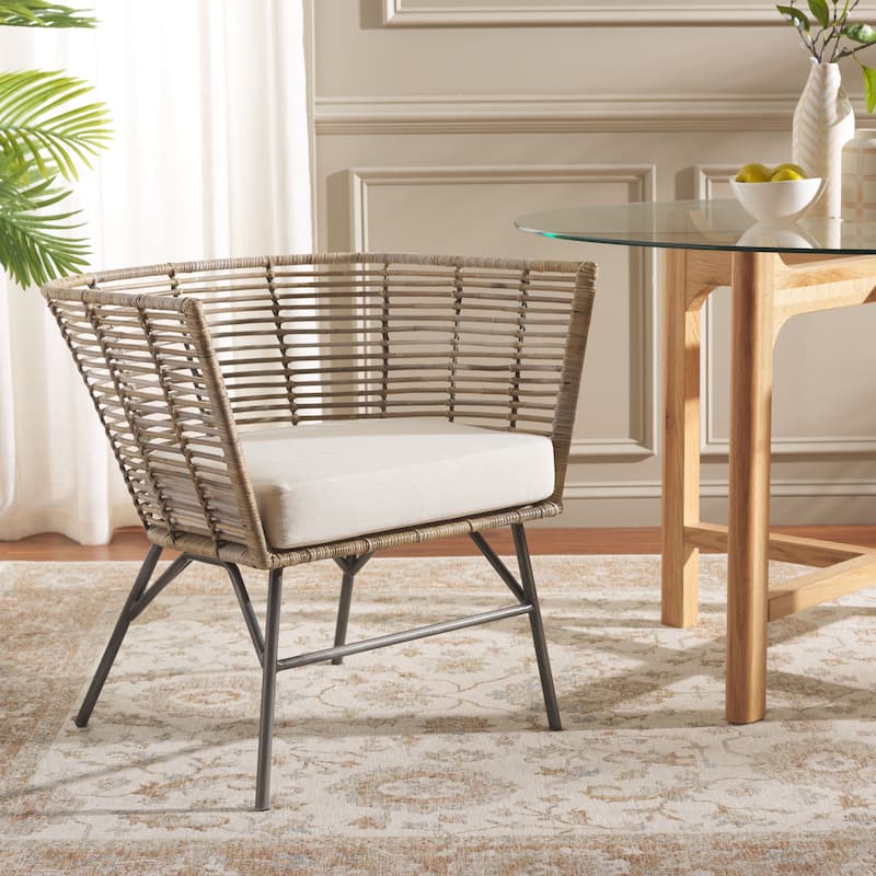 SAFAVIEH Camira Tropical Boho Dining Chair with Cushion - 29"W x 25"D x 28"H