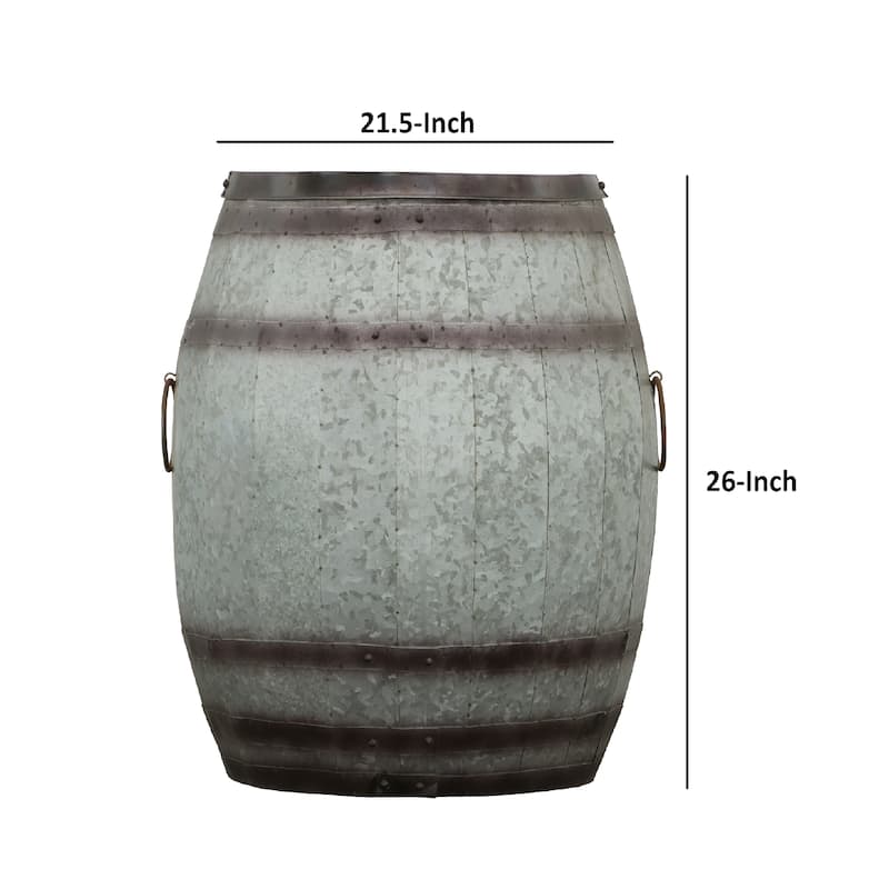 Barrel Drum Shape Storage Table with Removable Lid, Rustic Brown and Gray Metal